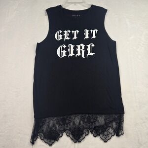 Awake Women's Black‎ Tank Top Large "Get It Girl" Lace Bottom